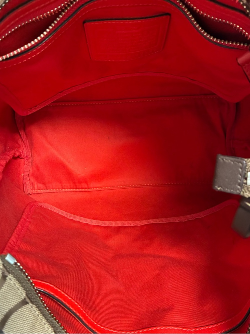 Coach Brown Signature Canvas Shoulder Bag with Red and Cream Stripe - Picture 5 of 8